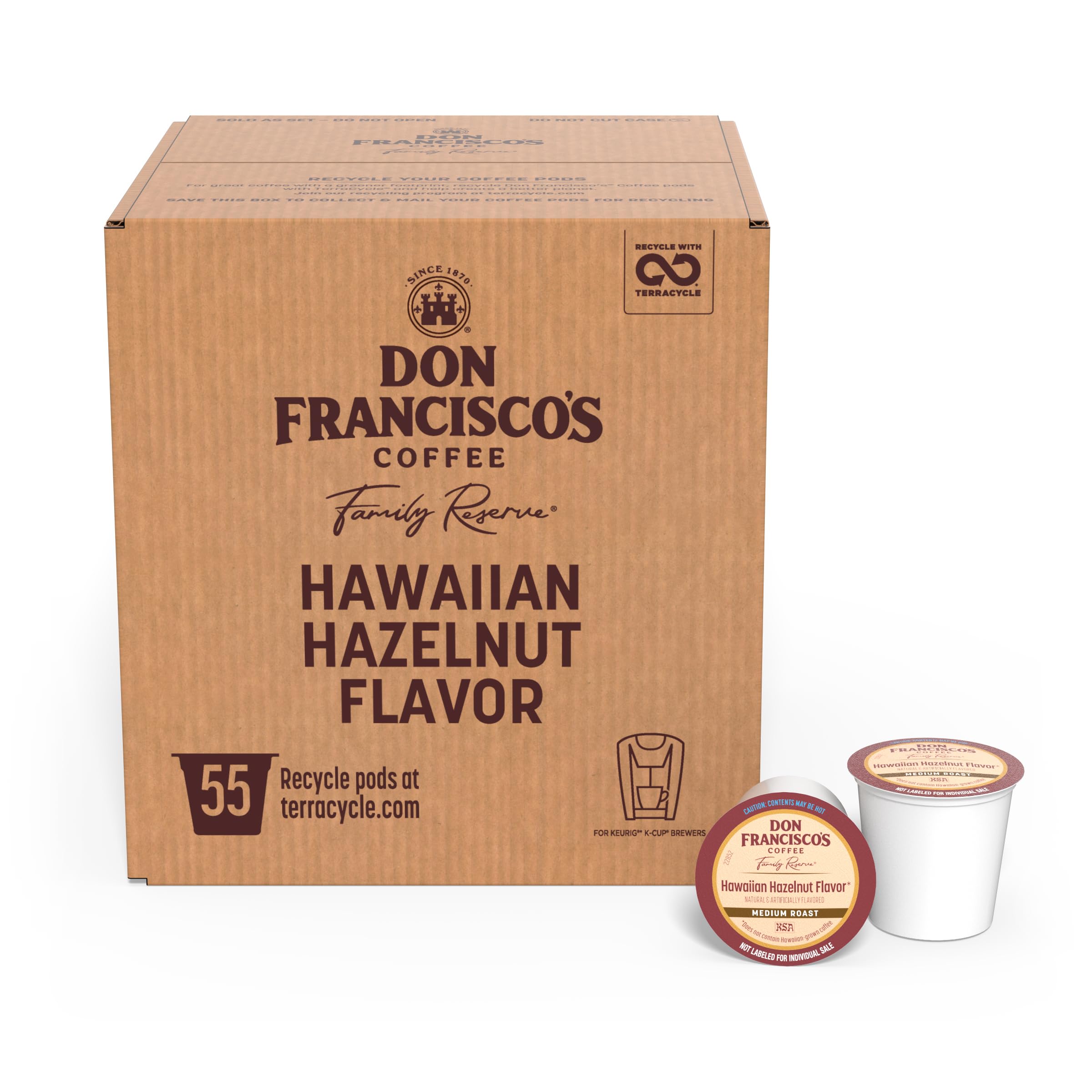 Don Francisco's front box showing Hawaiian Hazelnut packaging and product benefit
