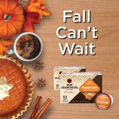 Don Francisco's latte with pumpkin spice foam art showing creamy texture and café-style finish