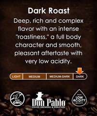 Don Pablo bag opened revealing fresh whole beans and resealable freshness benefit