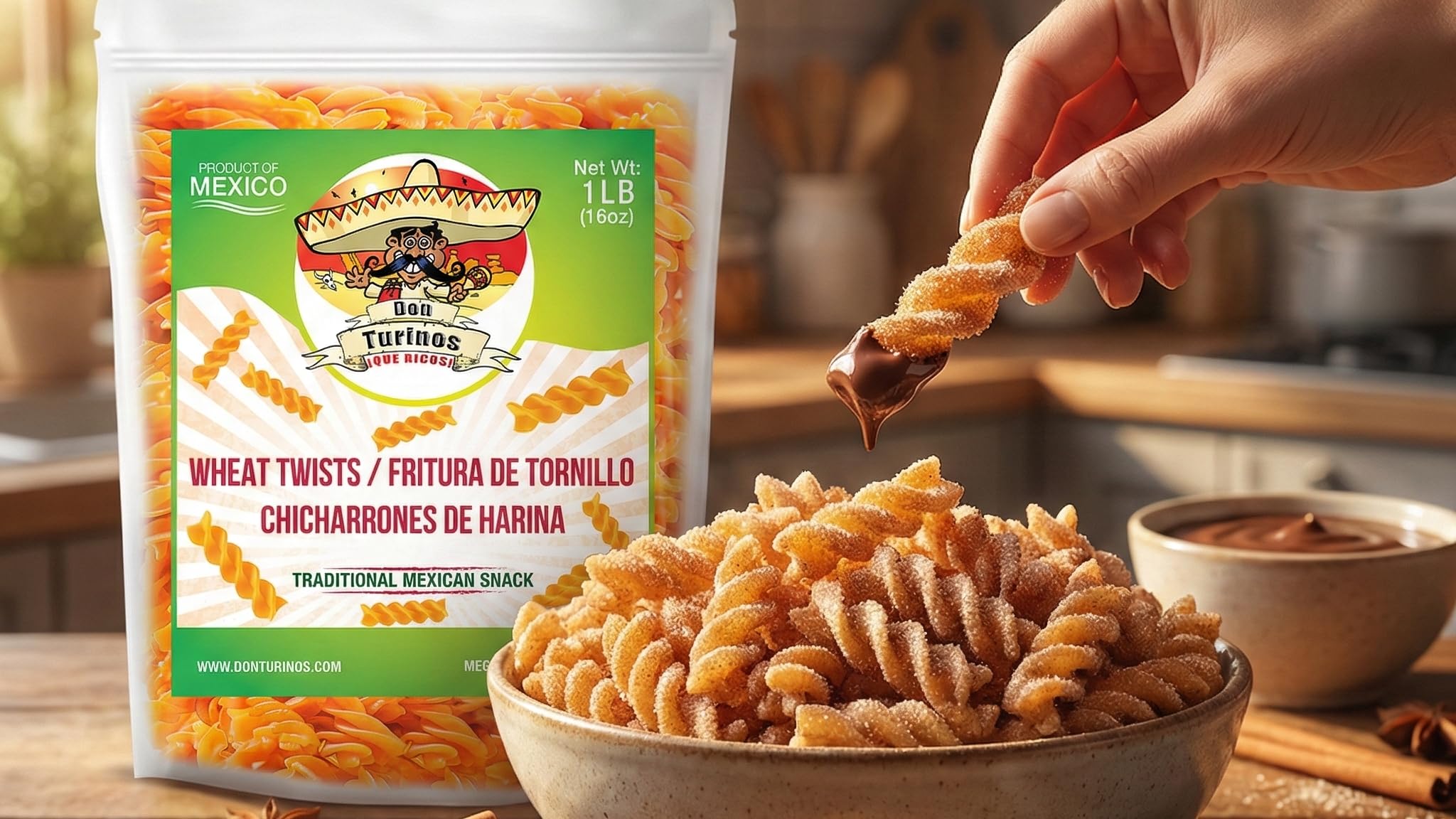 DON TURINOS ready-to-eat bowl of cinnamon twists illustrating serving idea
