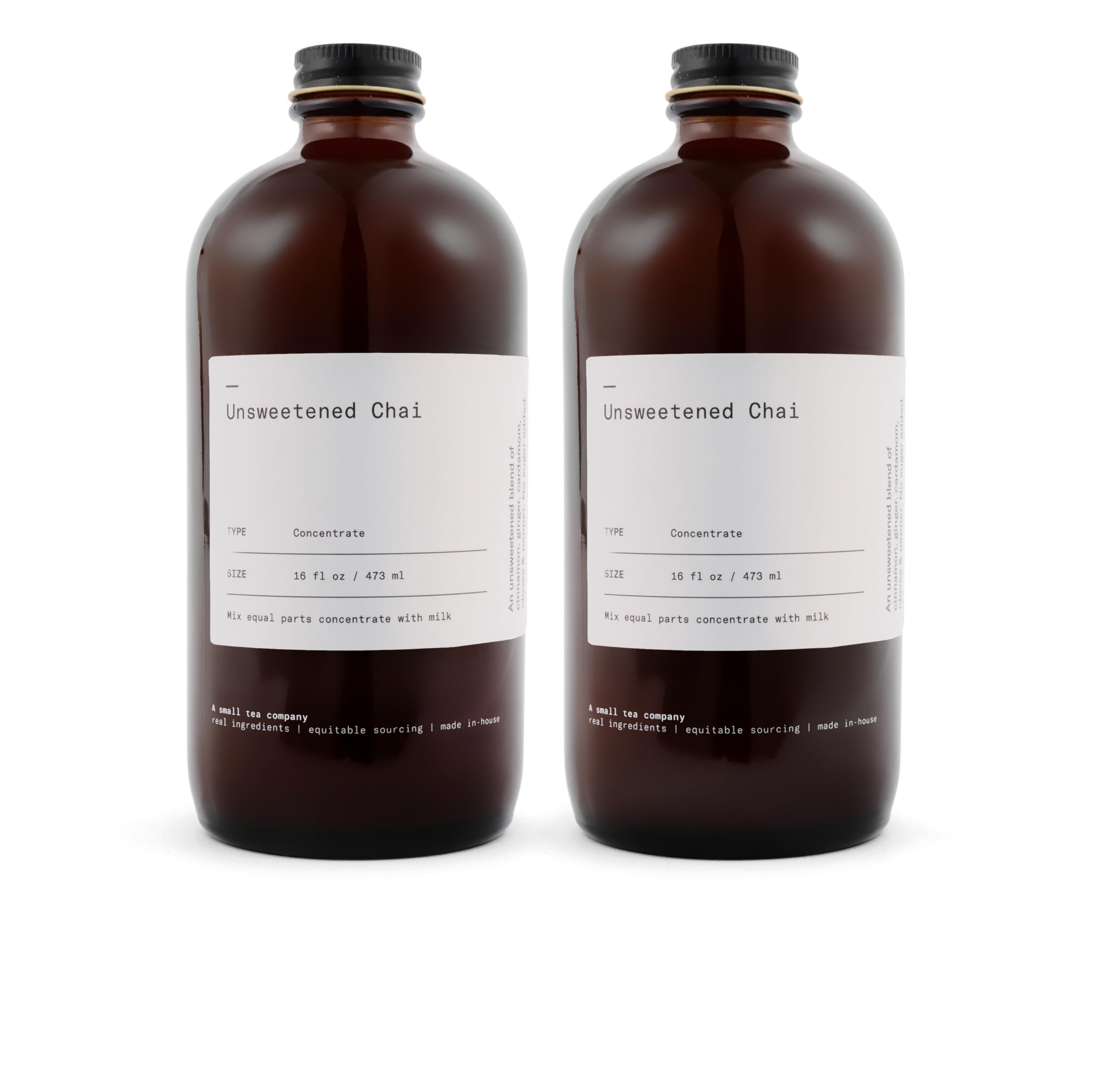 Dona chai front packaging showing two 16oz bottles and clear ingredient promise, highlights convenience