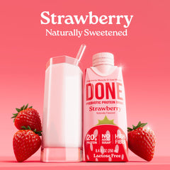 Done pouring texture into glass showing creamy strawberry consistency
