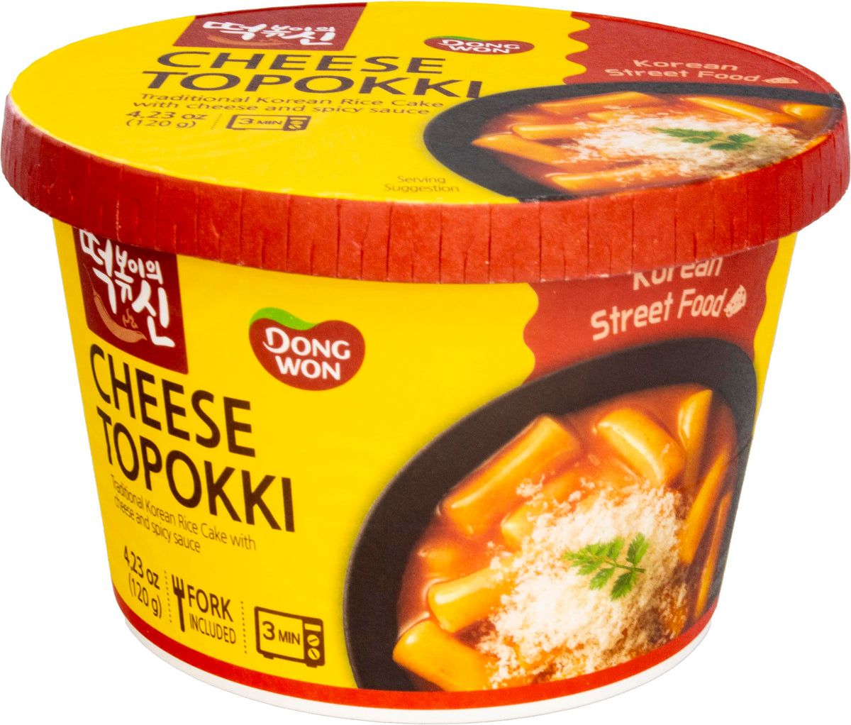 DONG WON front packaging cup showing product label and convenience benefit