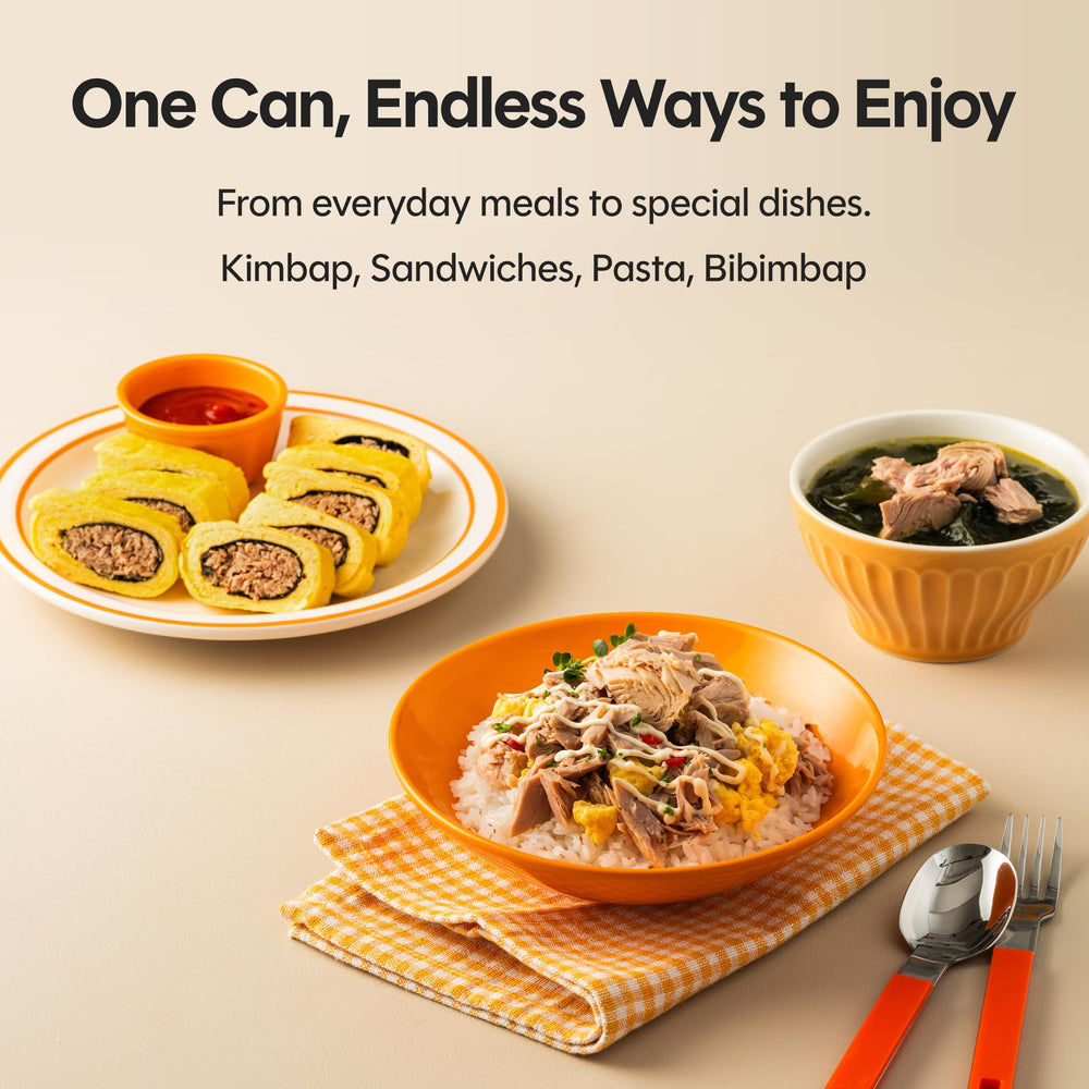 DONG WON tuna rice bowl styled Korean-style, highlighting versatile tasty meal option