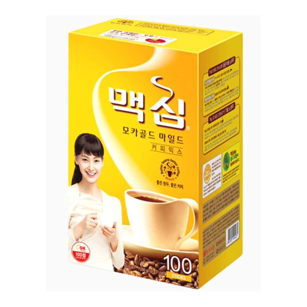 Dongsuh Maxim mocha front packaging showing 100-count pack and clear branding for shelf appeal