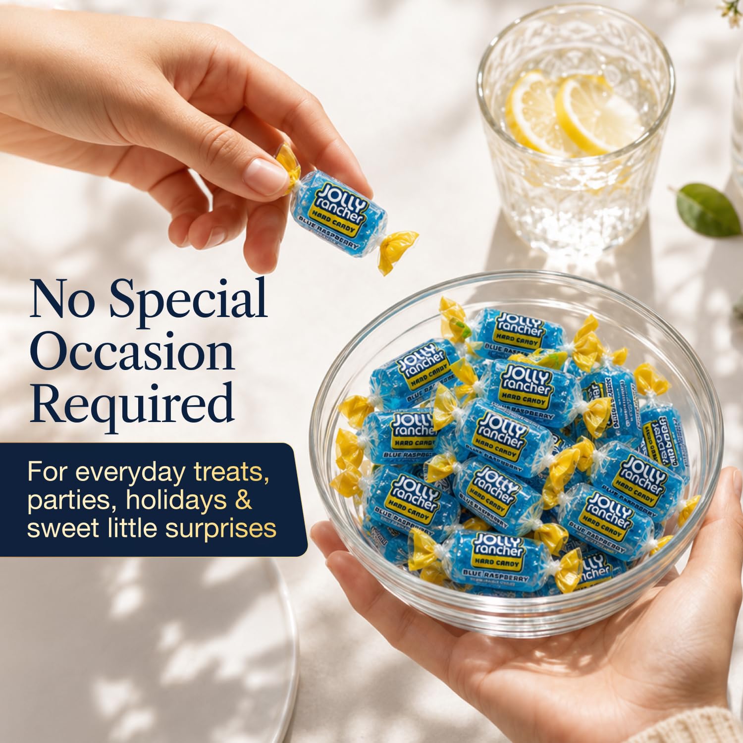 Donty-Tonty candies in a glass display bowl ready for guests and countertop appeal
