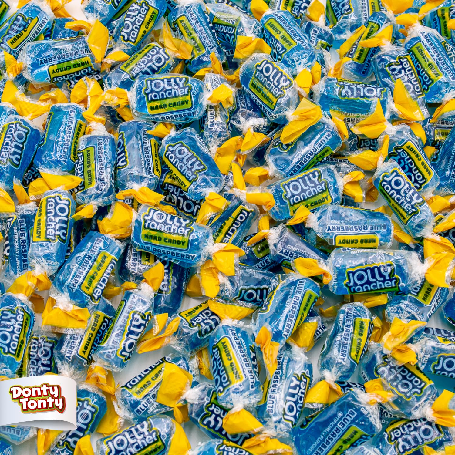 Donty-Tonty front packaging showing 2 lb bag and bright blue twists for easy display