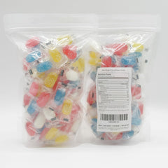Donty-Tonty close-up of candy surfaces highlighting glossy texture and strong fruit colors