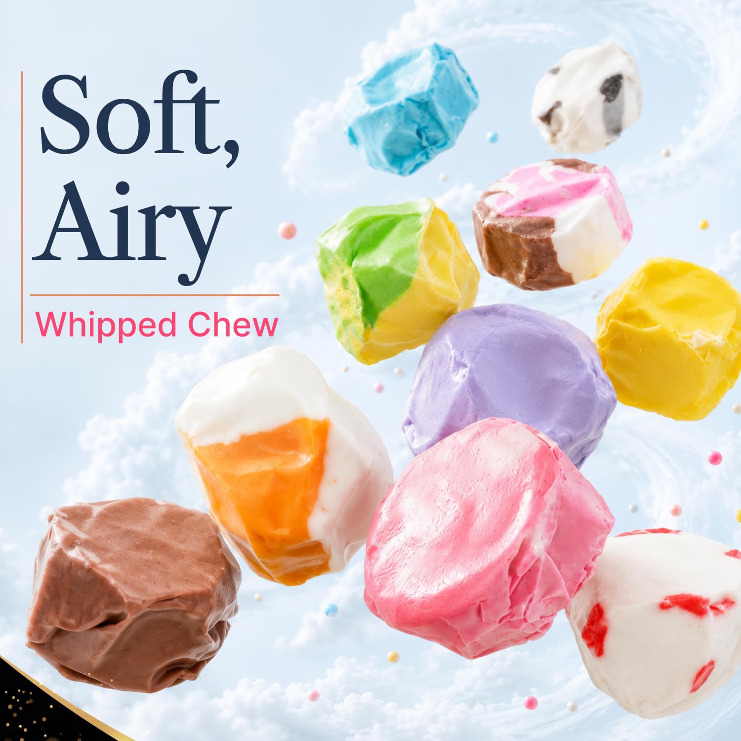 Donty-Tonty close-up of taffy texture, soft whipped chew visible