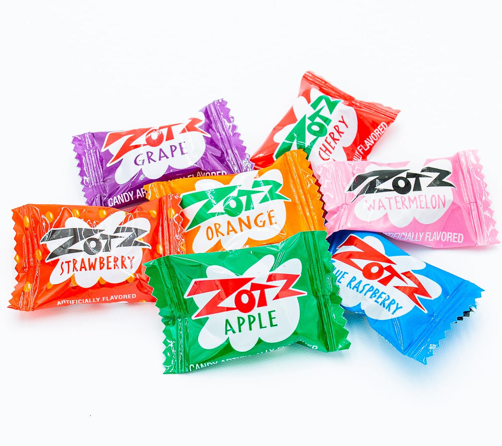 Donty-Tonty flavor array display of seven fruits showcasing variety and bold taste options