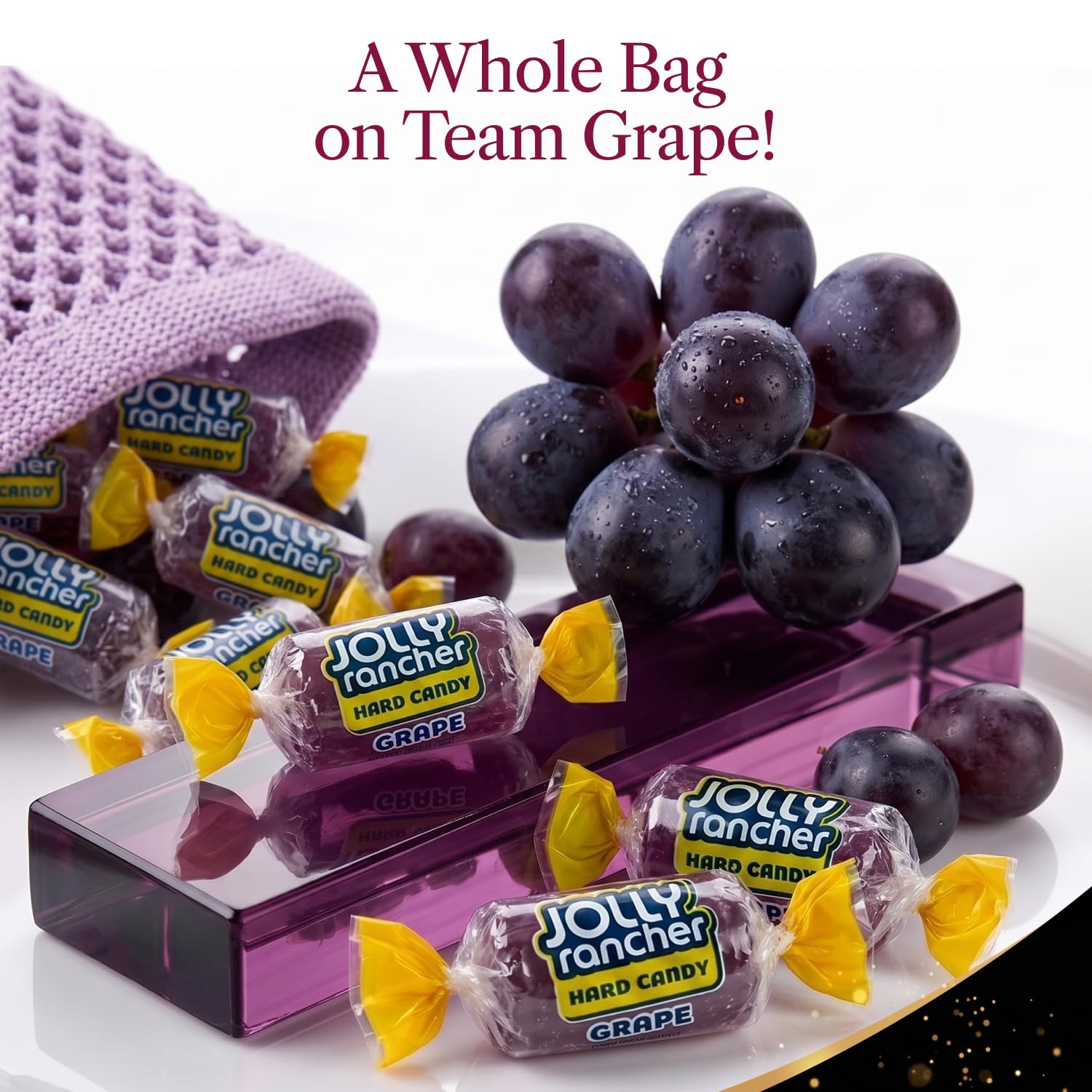 Donty-Tonty close-up of individually wrapped grape twists for hygienic sharing