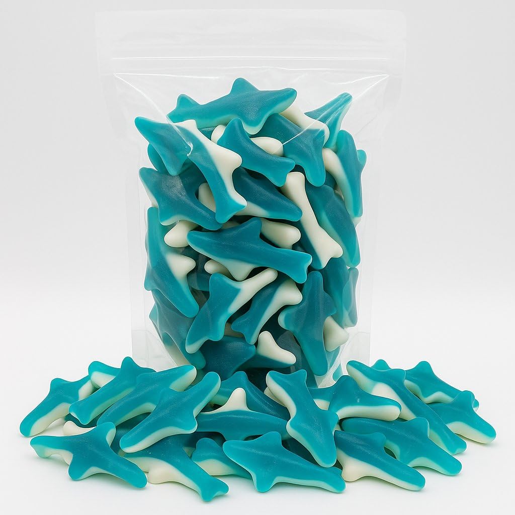 Donty-Tonty close-up of gummy shark texture showing soft chew and non-sticky feel