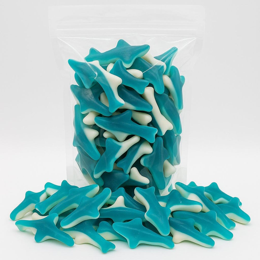 Donty-Tonty close-up of gummy shark texture showing soft chew and non-sticky feel
