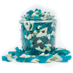Donty-Tonty gummy sharks beside a ruler for size scale, helpful portion planning