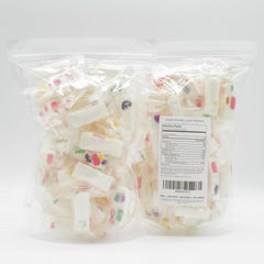 Donty-Tonty jelly fruit pieces embedded in nougat, adds colorful fruity bursts