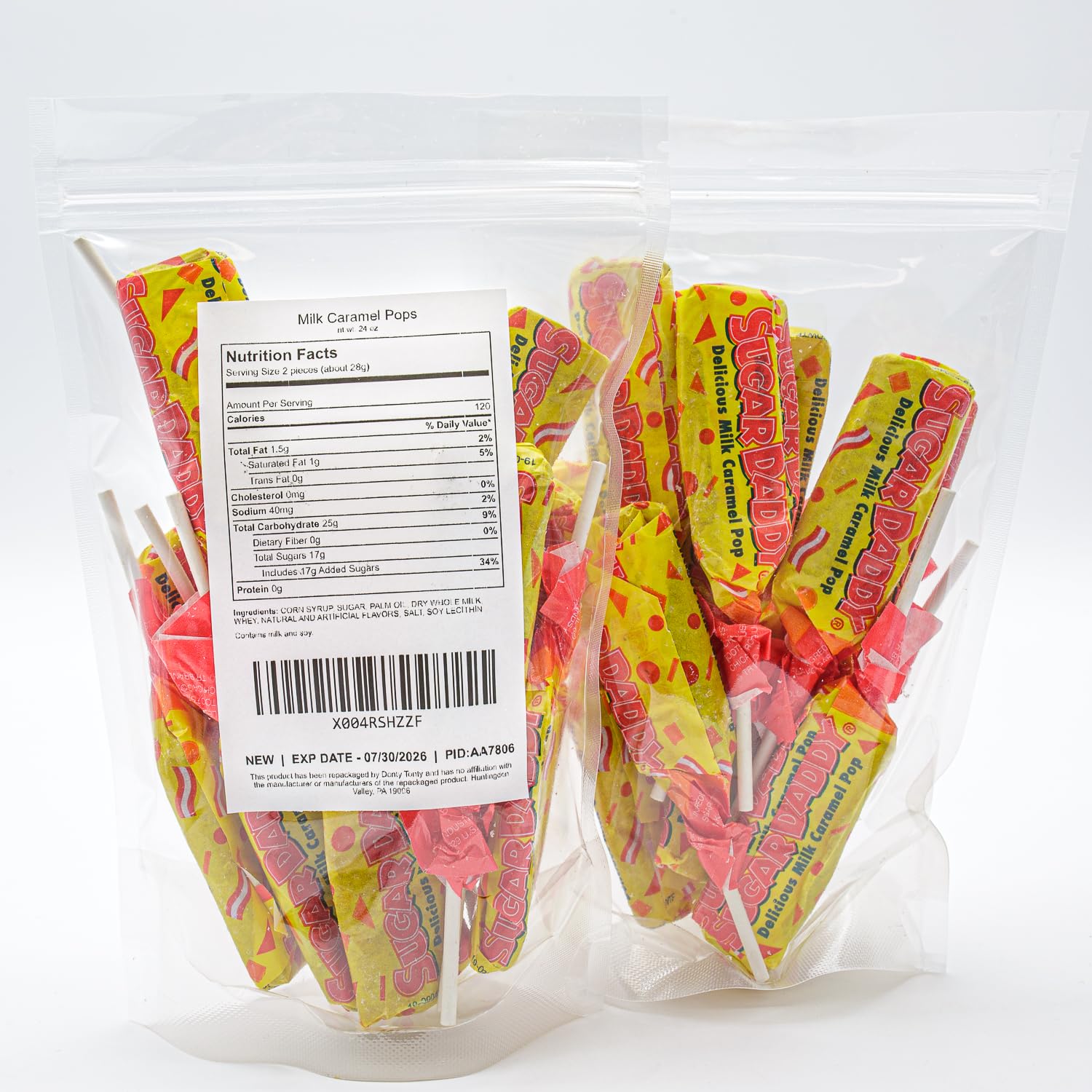 Donty-Tonty label and ingredients close-up confirming nut and gluten free benefit