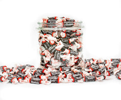 Donty-Tonty unwrapped taffy piece revealing chocolatey caramel interior