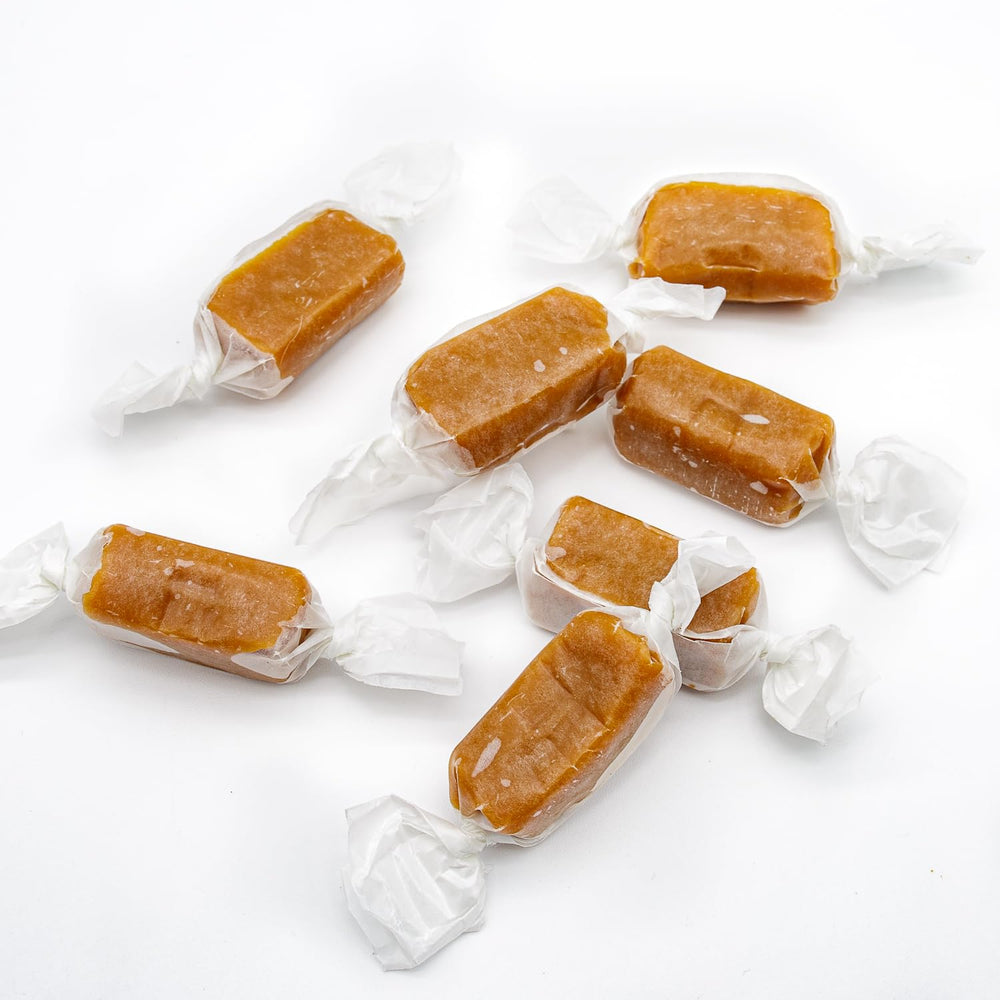 Donty-Tonty caramel next to hand for scale, shows piece size and portion control