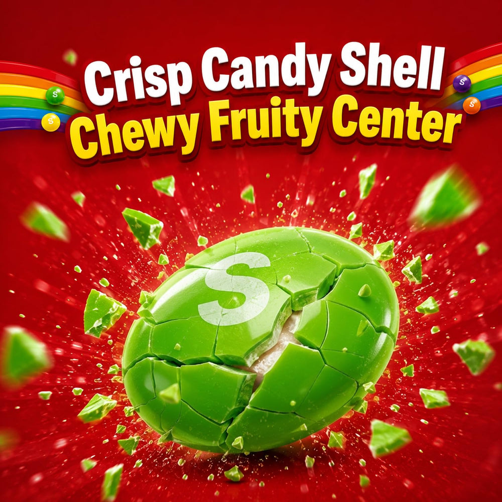 Donty-Tonty SKITTLES colorful candies close-up highlighting crisp shell and chewy center