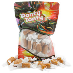 Donty-Tonty caramel texture close-up showing smooth chew and creamy appearance