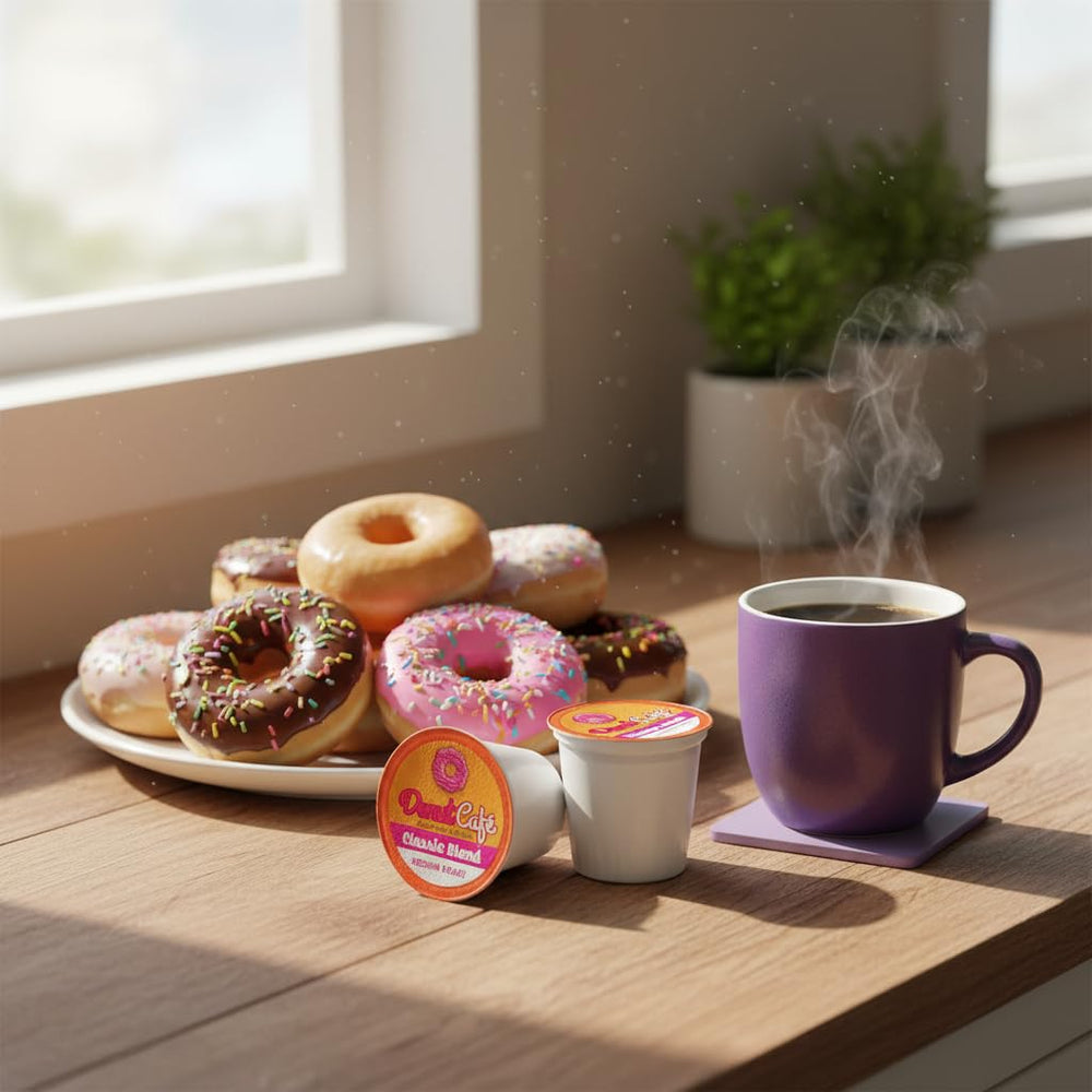 Donut Café on a breakfast table suggesting convenient daily use