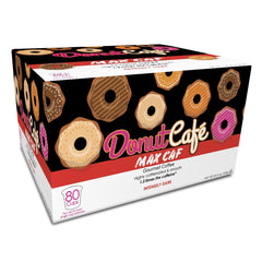 Donut Café K-Cup pod top view highlighting compatibility and quick brewing