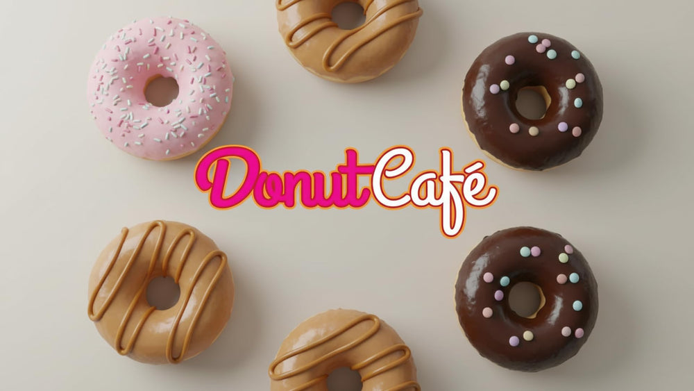 Donut Café box beside a ruler for scale to show 80-count supply and value