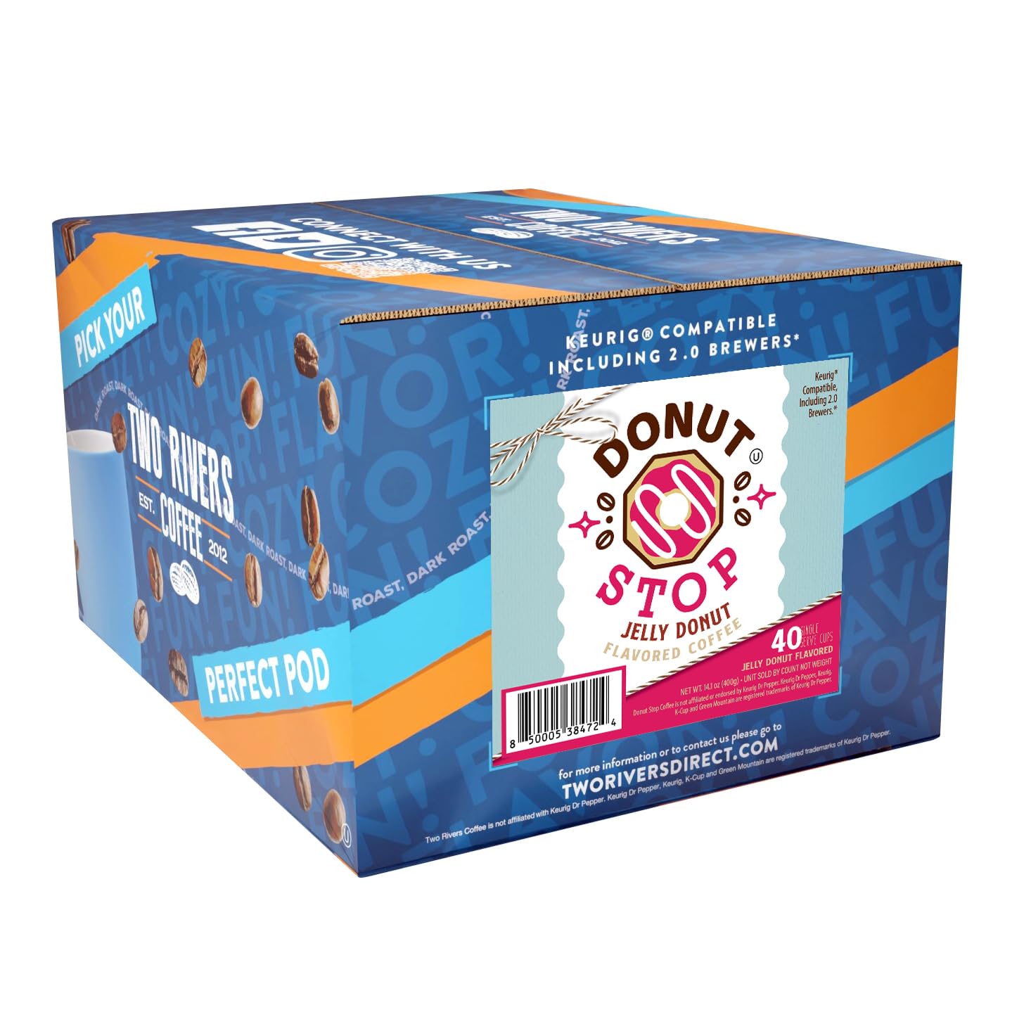 Donut Stop single-serve pod close-up displaying label and sealed freshness for convenience