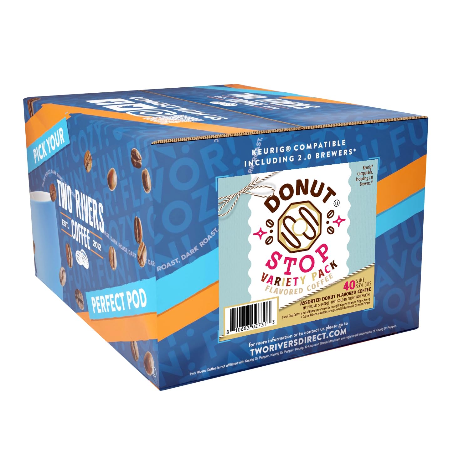 Close-up of Donut Stop coffee pods revealing pod texture and sealed freshness benefit