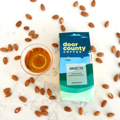 Pour-over brewing Door County Coffee amaretto grounds highlighting clean extraction benefit
