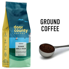 Door County Coffee open bag of ground coffee ready to brew for convenience