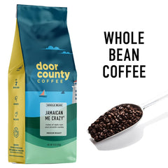 Door County Coffee open 10 oz bag with whole beans showing freshness