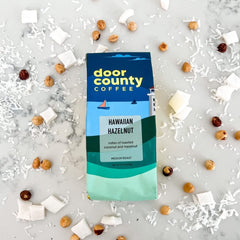 Door County Coffee label detail with origin and roast information for clarity