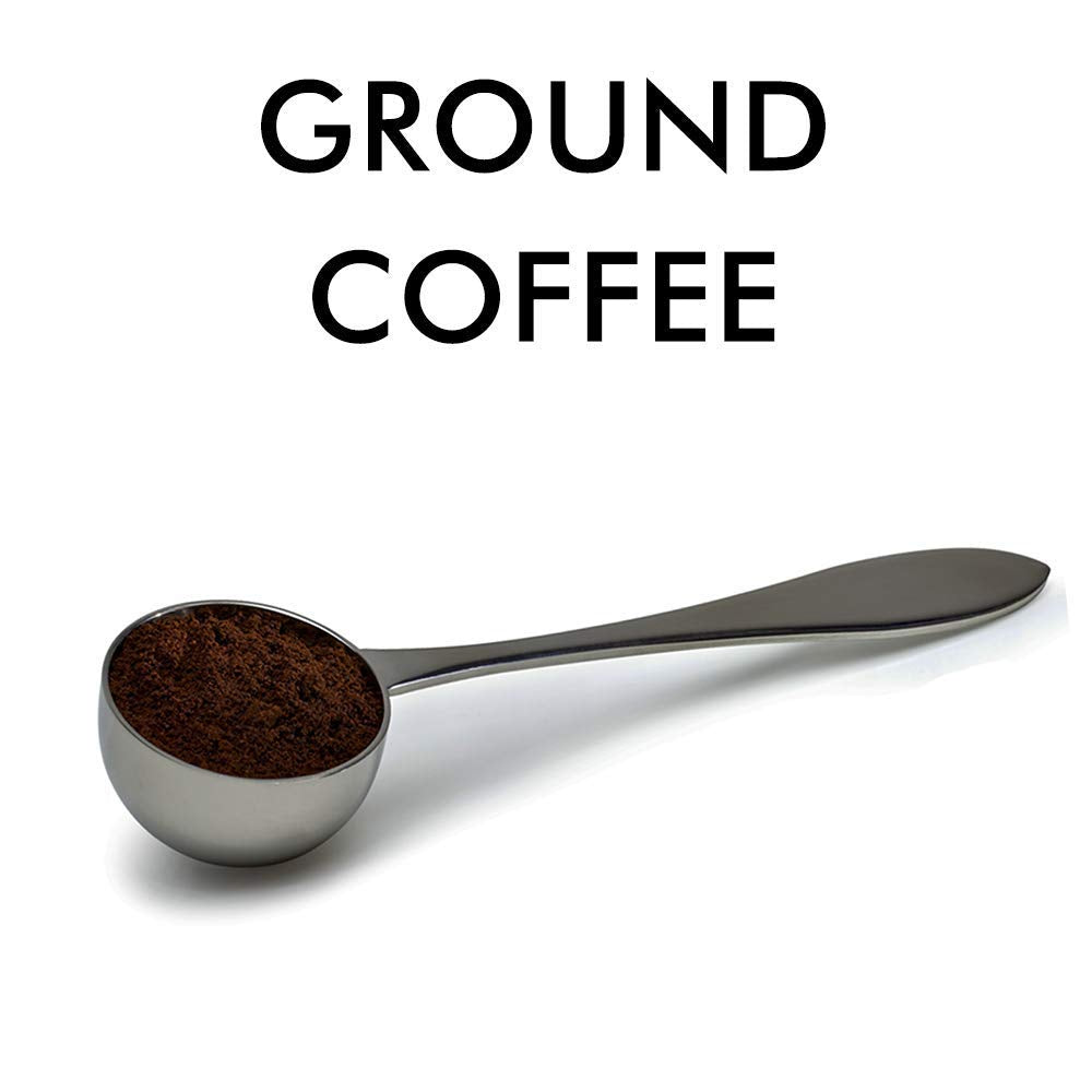 Door County Coffee 10oz bag beside a coffee scoop for scale and portion clarity