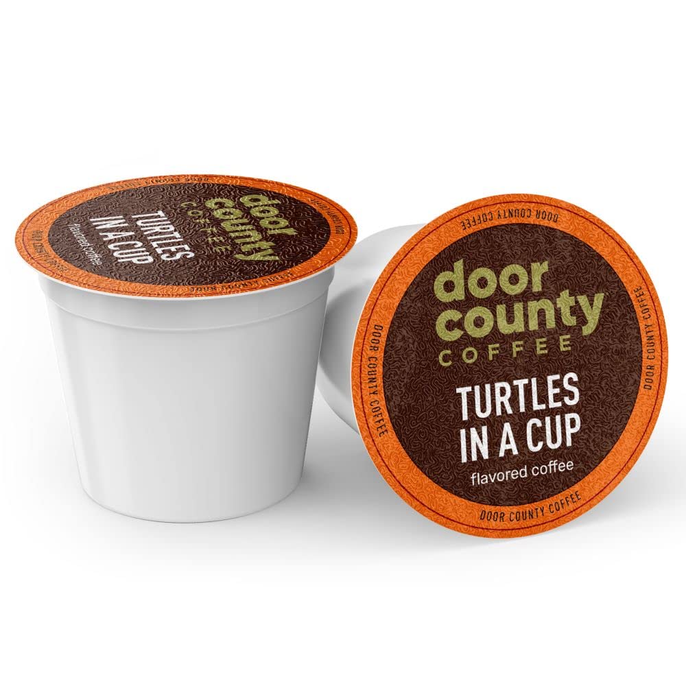 Door County Coffee single-serve cup close-up highlighting easy brewing convenience