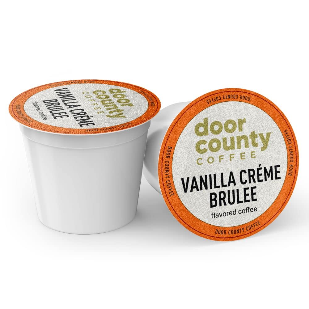 Door County Coffee pod close-up highlighting sealed single-serve design for freshness