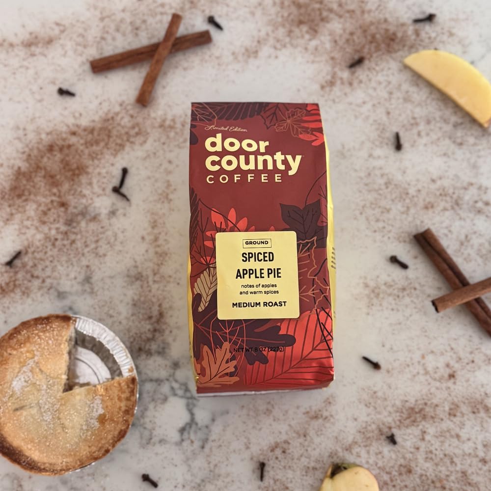 Door County Coffee pour-over brew capturing clear cup and seasonal spices benefit