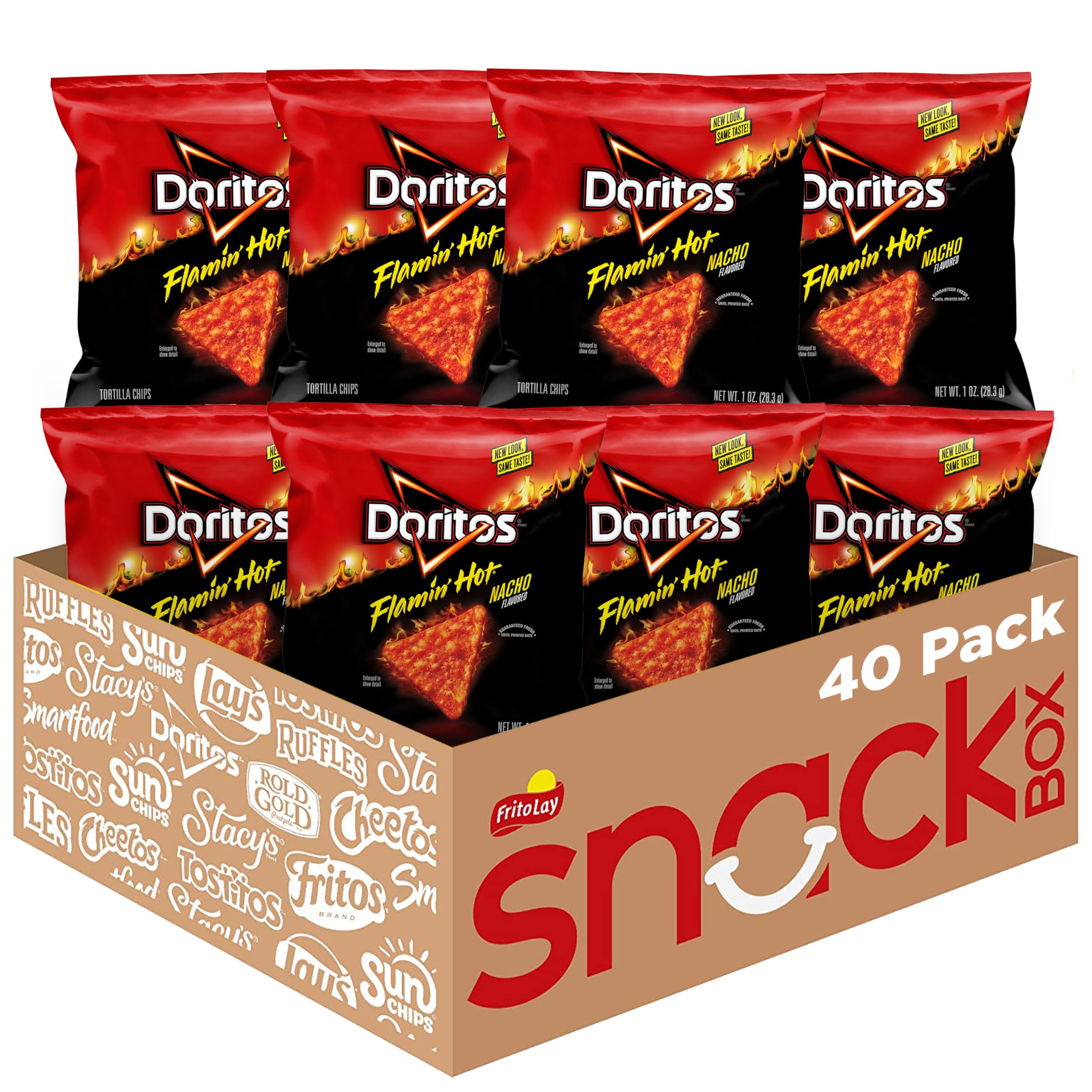 Doritos Flamin' Hot Nacho front packaging showing brand and spicy flavor, conveys bold snack appeal