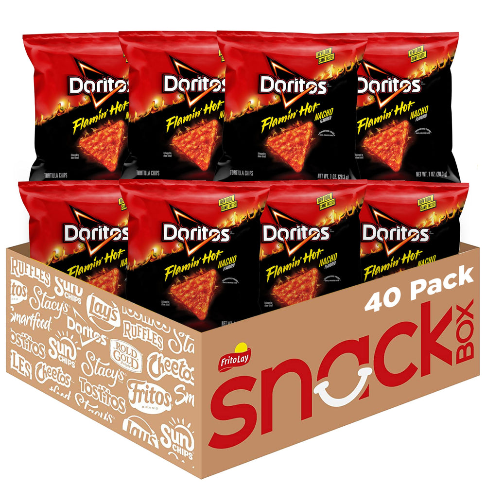 Doritos Flamin' Hot Nacho front packaging showing brand and spicy flavor, conveys bold snack appeal