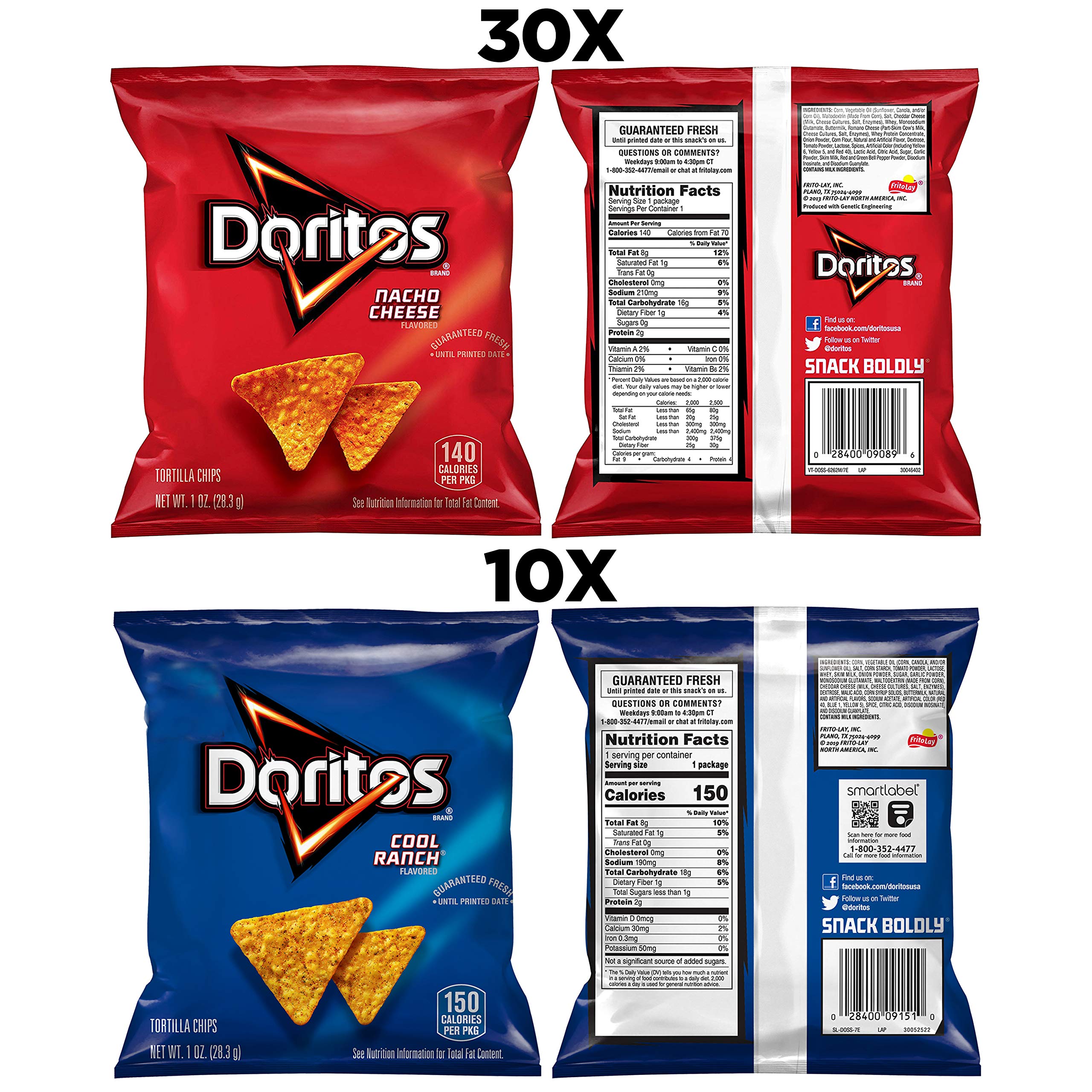 Doritos Nacho Cheese single bag close-up showing seasoning and bold taste