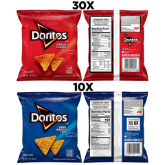 Doritos Nacho Cheese single bag close-up showing seasoning and bold taste