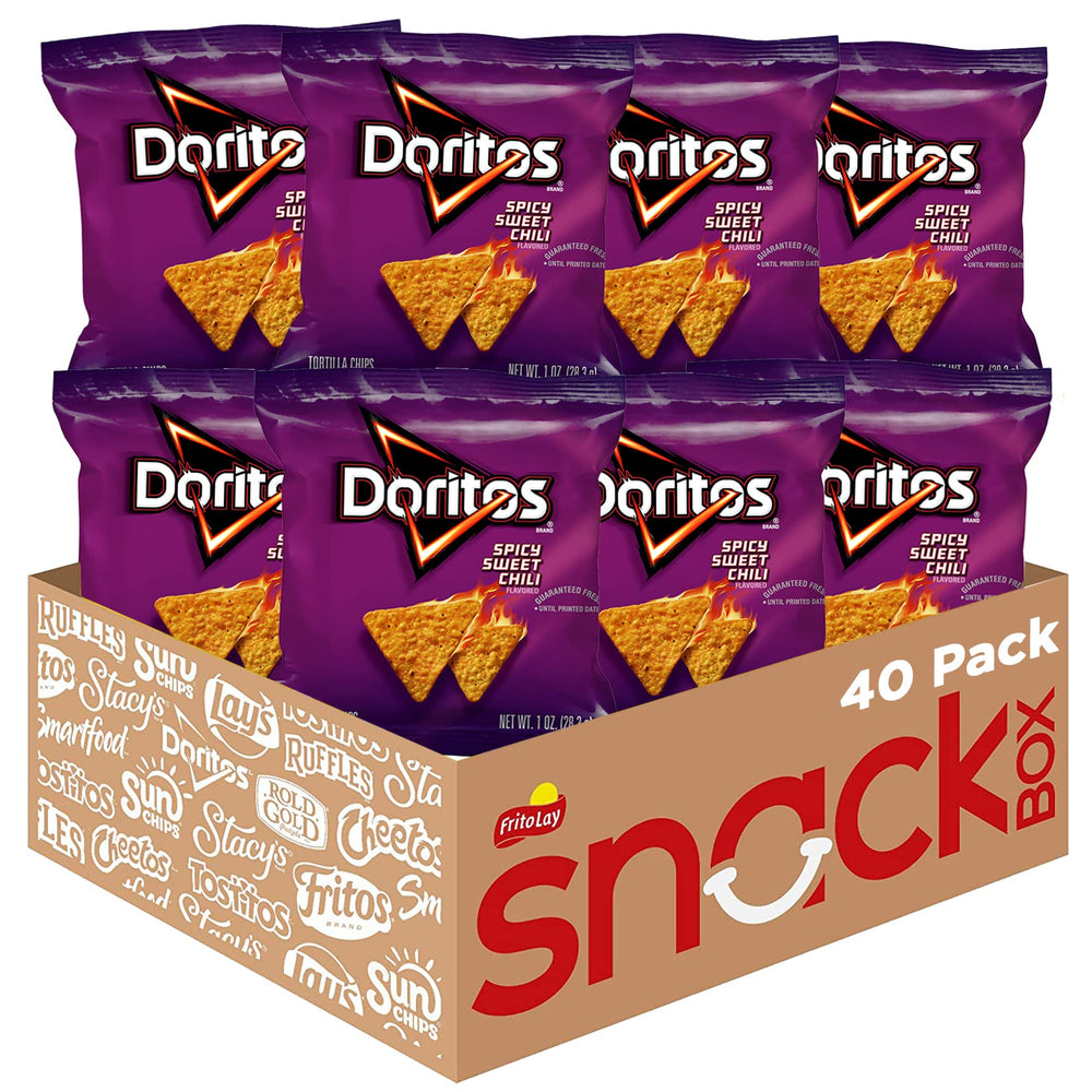 Doritos front packaging showing single-serve 1 oz bag and bold branding for quick grab