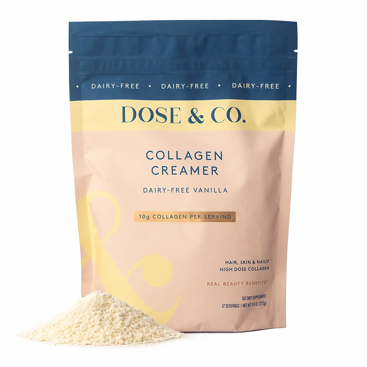 DOSE & CO. front pouch showing product branding and vanilla creamer