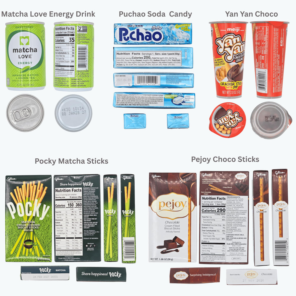 Dotori Snack Box matcha drink and biscuit sticks staged to show portion size and pairing