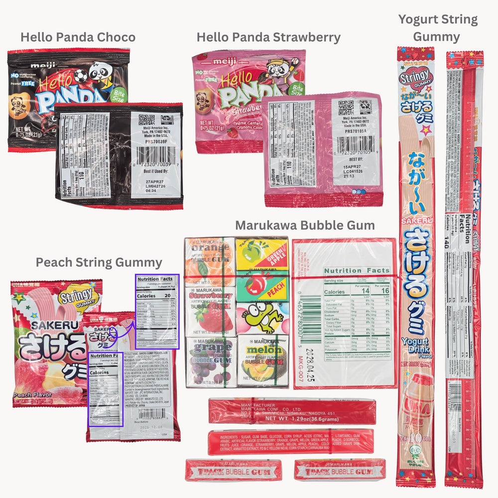 Dotori Snack Box unboxed on table with assorted candies and crisps, ideal for sharing