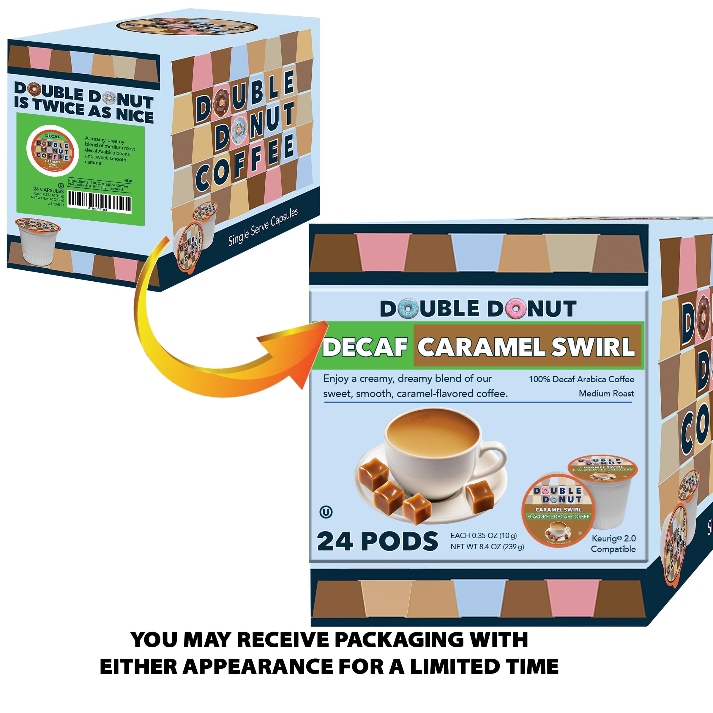 Twenty-four Double Donut capsules spread on surface demonstrating supply and variety