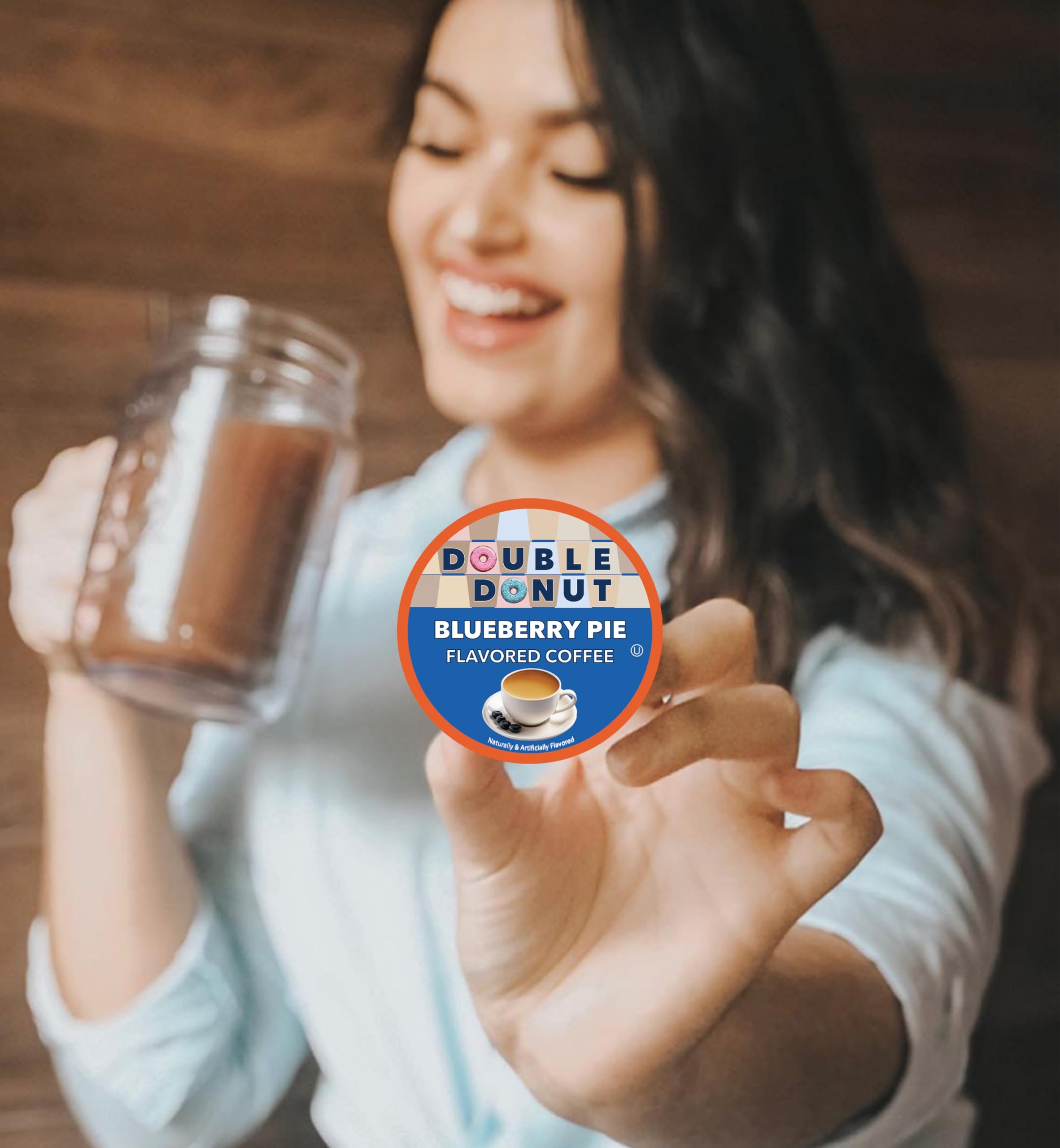 Double Donut brewed Blueberry Pie coffee in mug showcasing rich dessert flavor