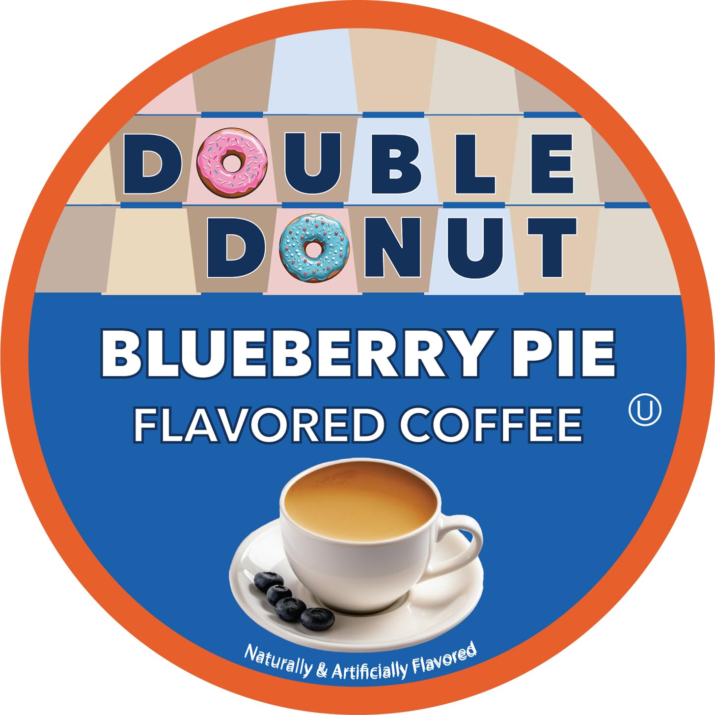 Double Donut close-up of a single Blueberry Pie pod highlighting pod detail