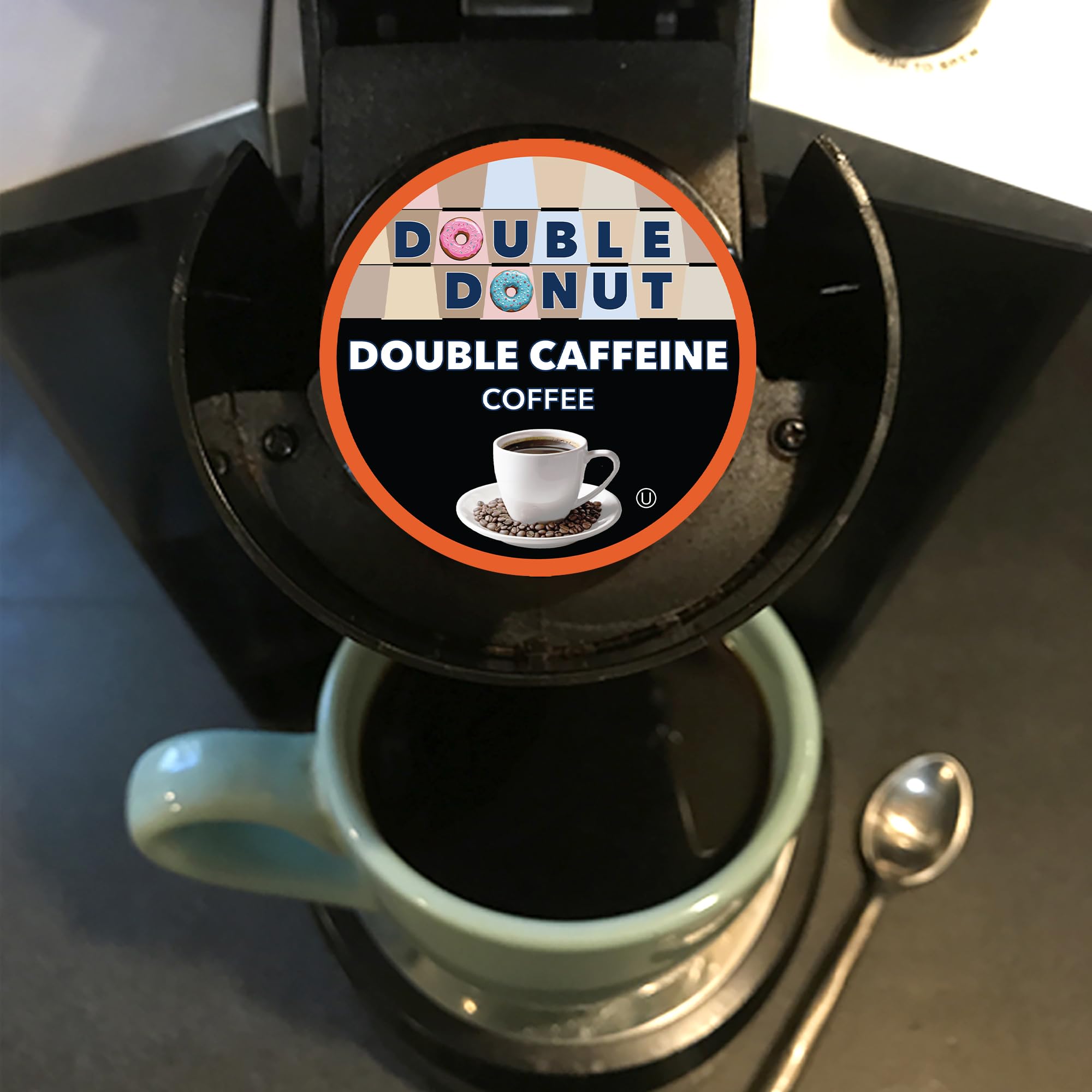 Double Donut breakroom lifestyle with mugs showing crowd-ready supply benefit