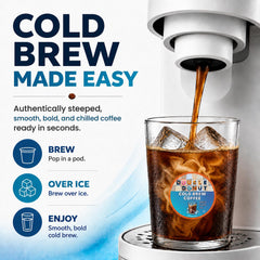 Double Donut brewed over ice glass showing immediate chilled cold brew enjoyment